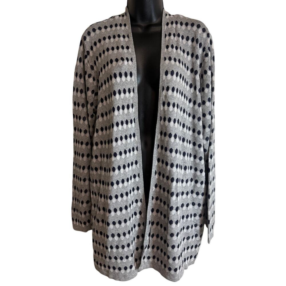 BY Design Womens XL Open Cardigan Sweater Gray Polka Dot Long Sleeve Lightweight